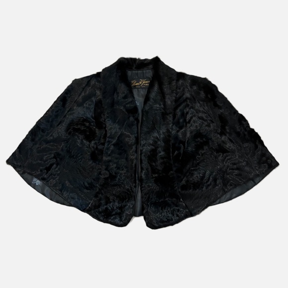 Vintage Karakul Lamb Fur Wrap Cape Jacket Shawl Black - Picture 5 of 10